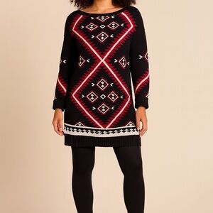 Lauren Ralph Lauren Geometric Knit Sweater Tunic – Black & Red